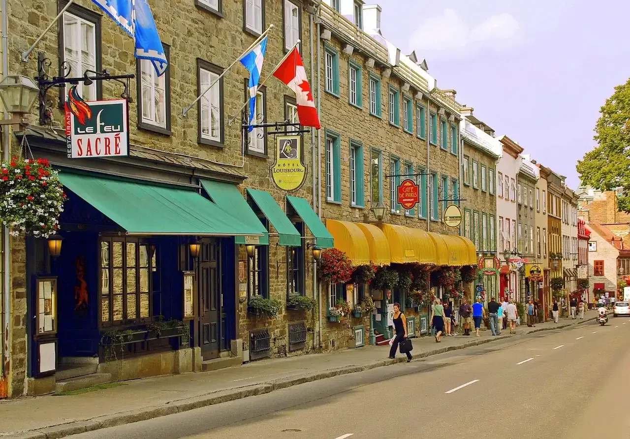 Shopfronts along a street in Old Quebec