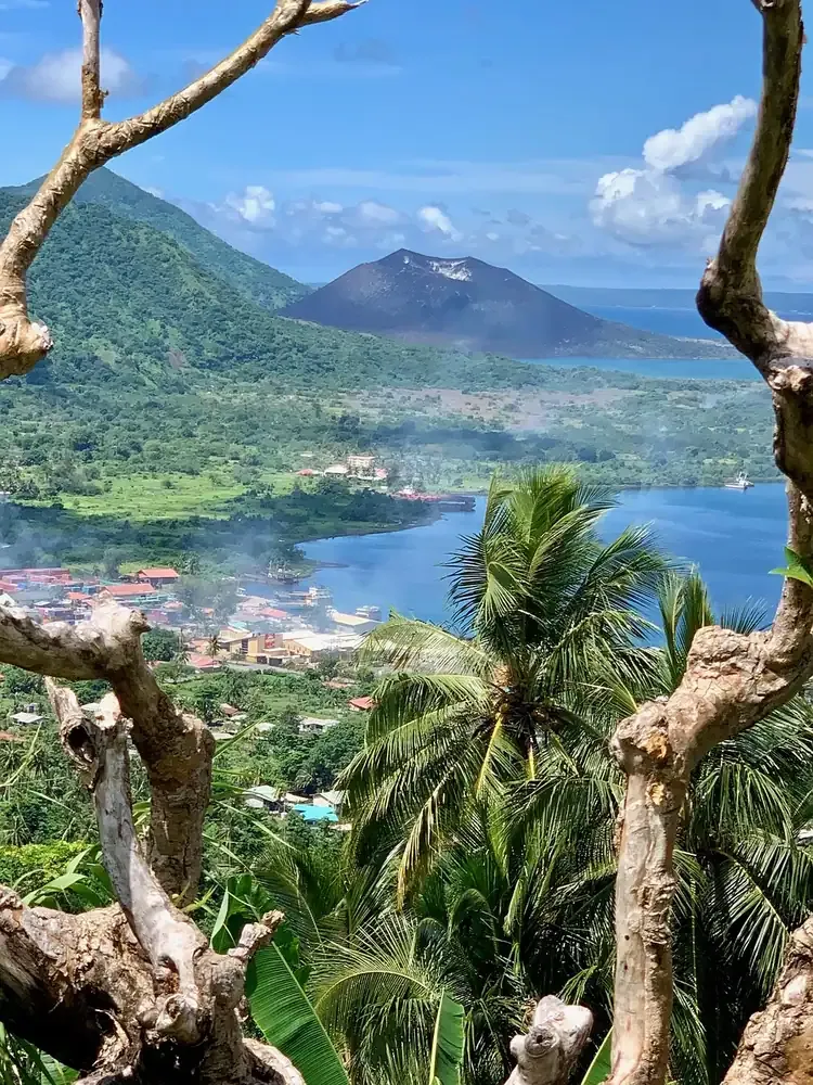 Rabaul harbour and the Tavurvur volcano in East New Britain, Papua New Guinea