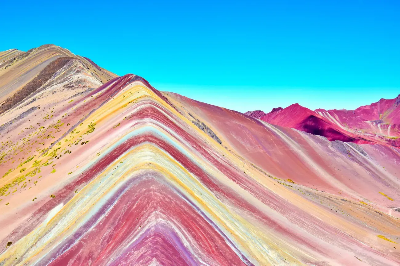 The striped slopes of Rainbow Mountain (Vinicunca) near Cusco, Peru