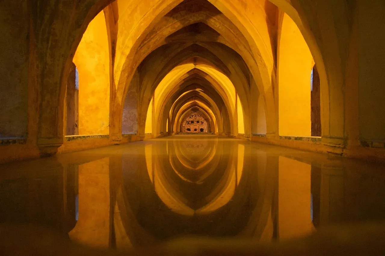 The vaulted underground pool of the Baths of Dona Maria de Padilla at the Real Alcazar of Seville