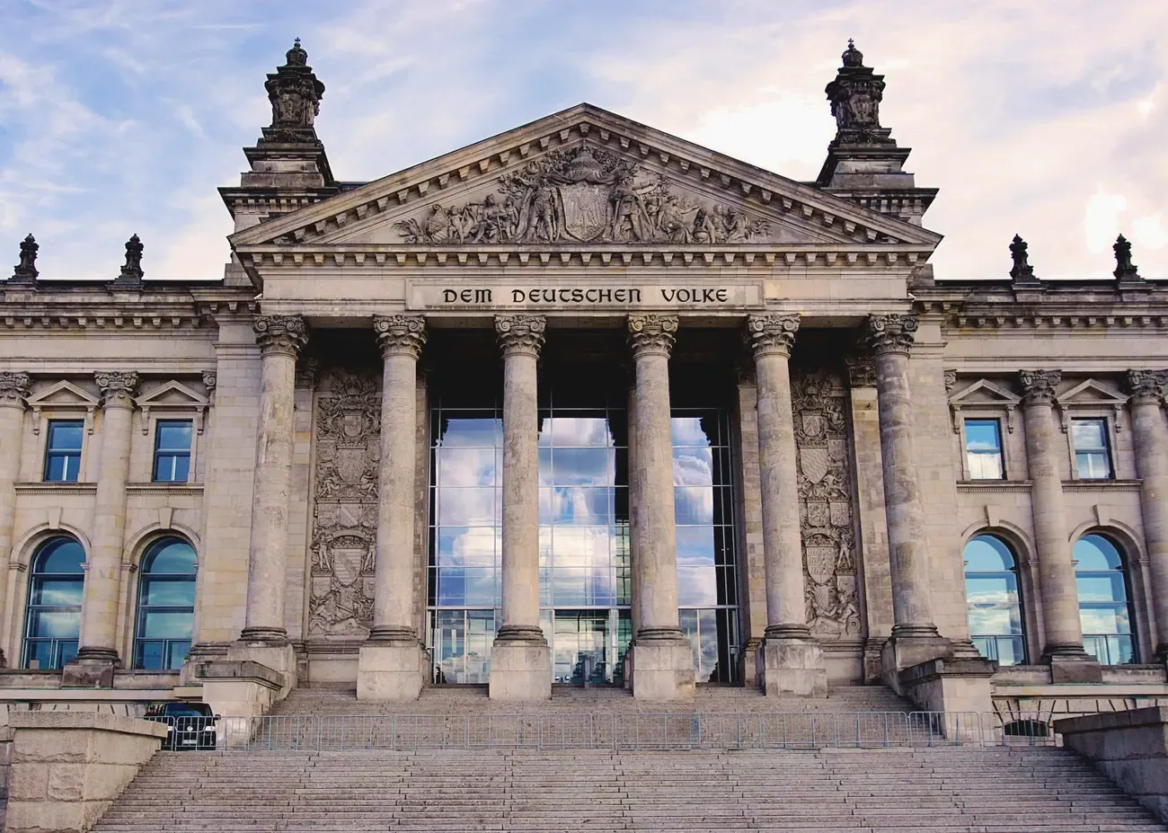 The Reichstag building facade and columns in Berlin
