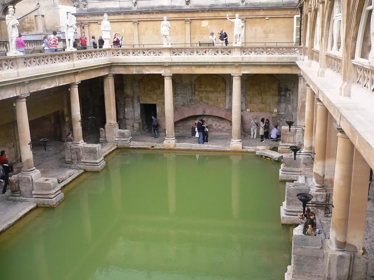 The Great Bath of the Roman Baths complex in the city of Bath