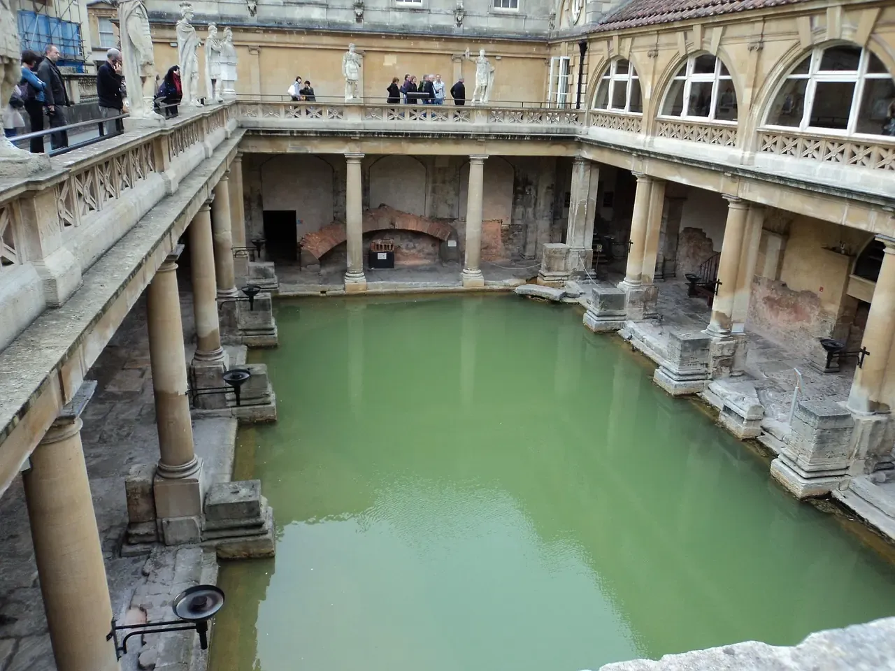 The terrace and the Great Bath at the Roman Baths in Bath