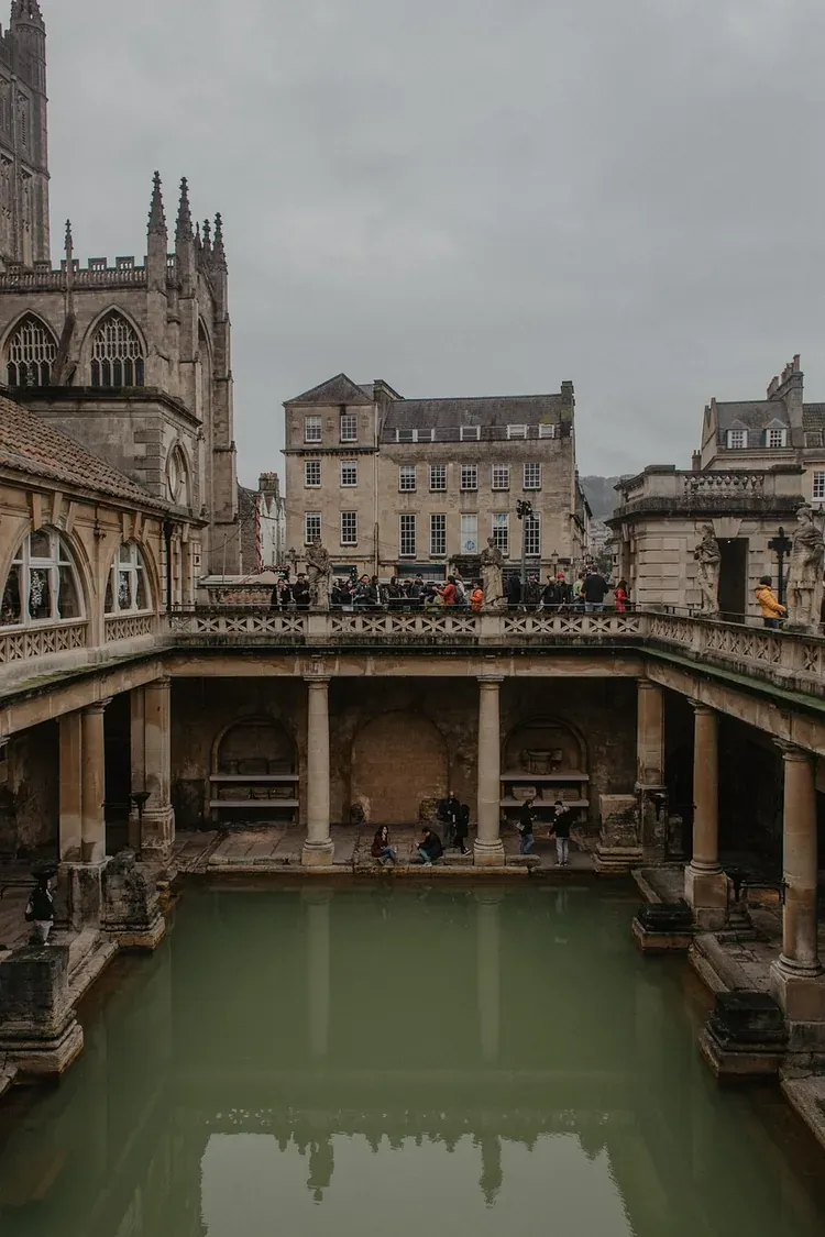 The Roman Baths with the tower of Bath Abbey rising behind