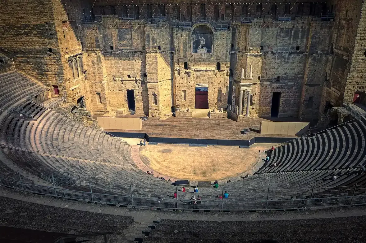 The tiered seating and stage wall of the Roman theatre of Orange, Provence