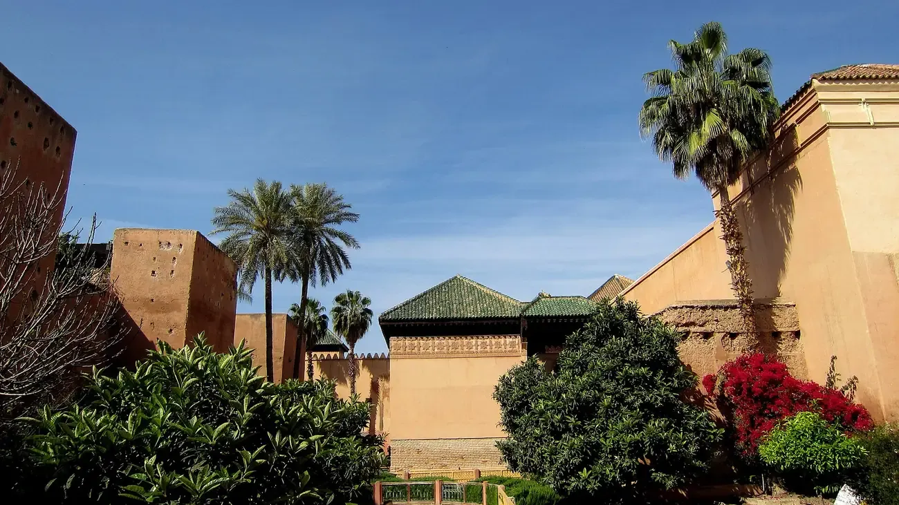 The garden courtyard and mausolea of the Saadian Tombs in Marrakech