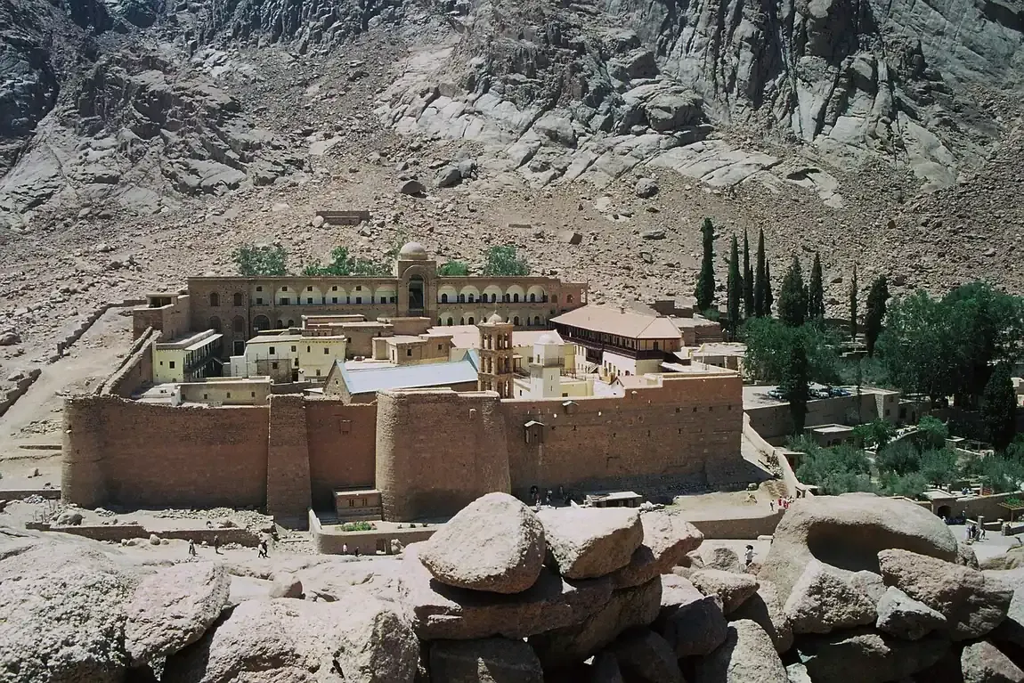 Saint Catherine's Monastery among the boulders below Mount Sinai