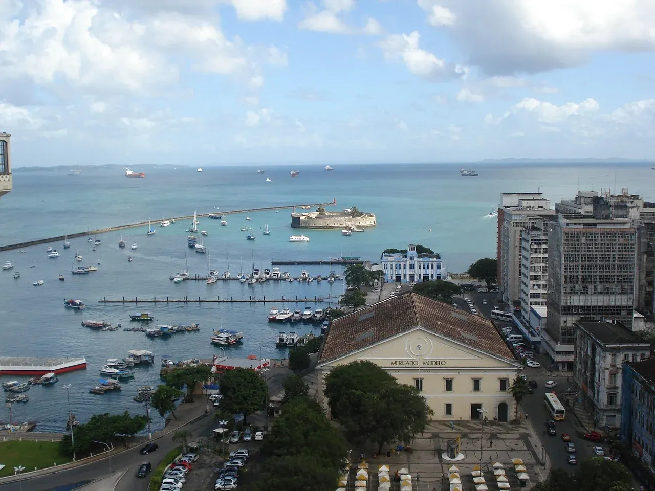 The lower town of Salvador and the boats of the Bay of All Saints