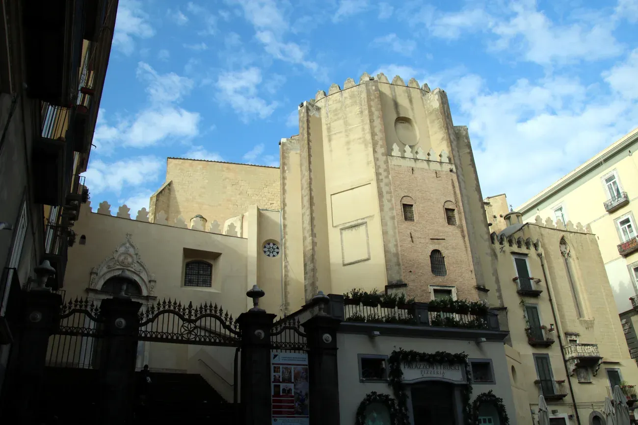 The battlemented apse of the basilica of San Domenico Maggiore in Naples, where the arm of Thomas Aquinas is kept