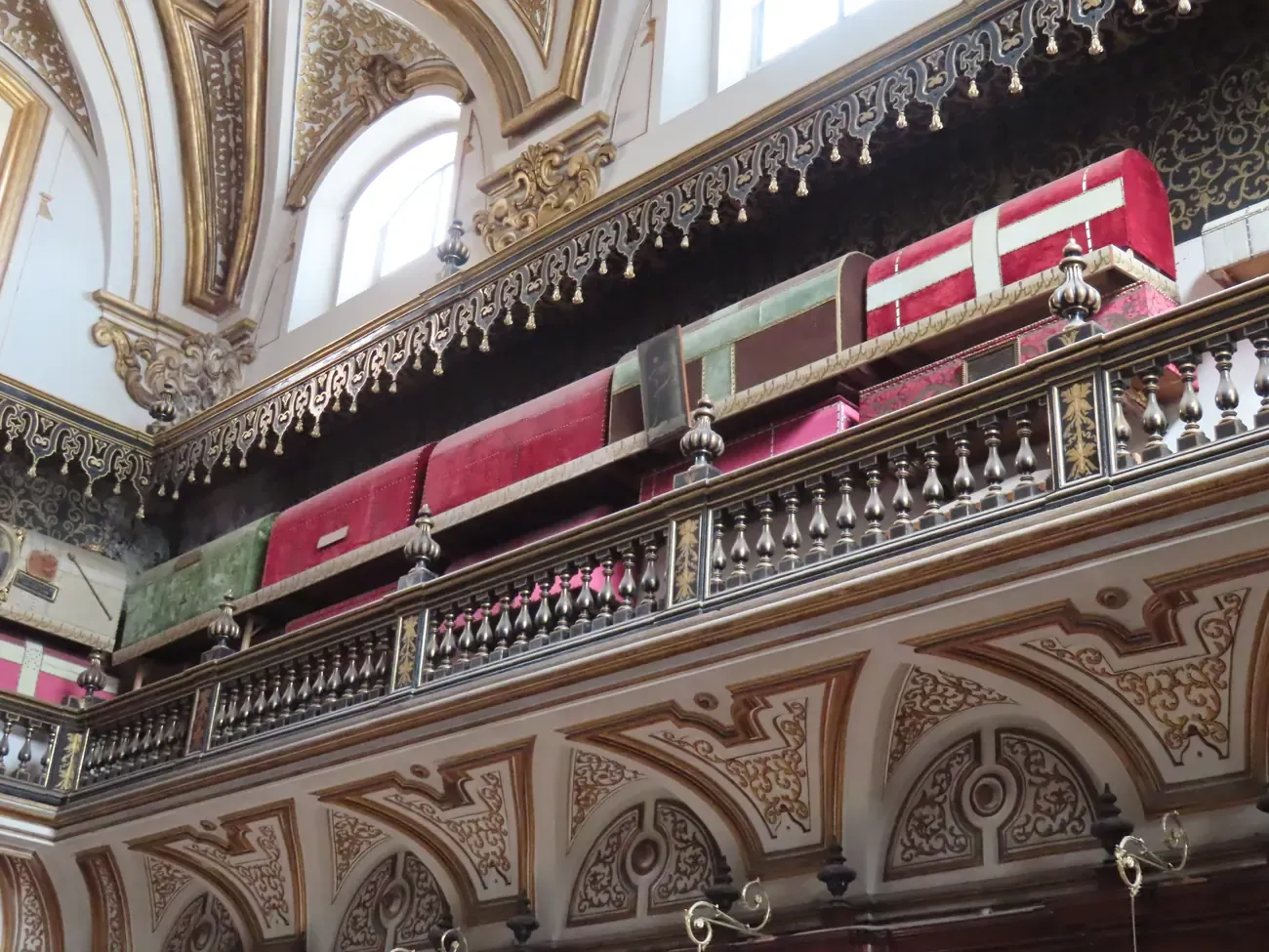The high balcony of the sacristy of San Domenico Maggiore in Naples carrying the velvet-covered coffins of Aragonese nobles