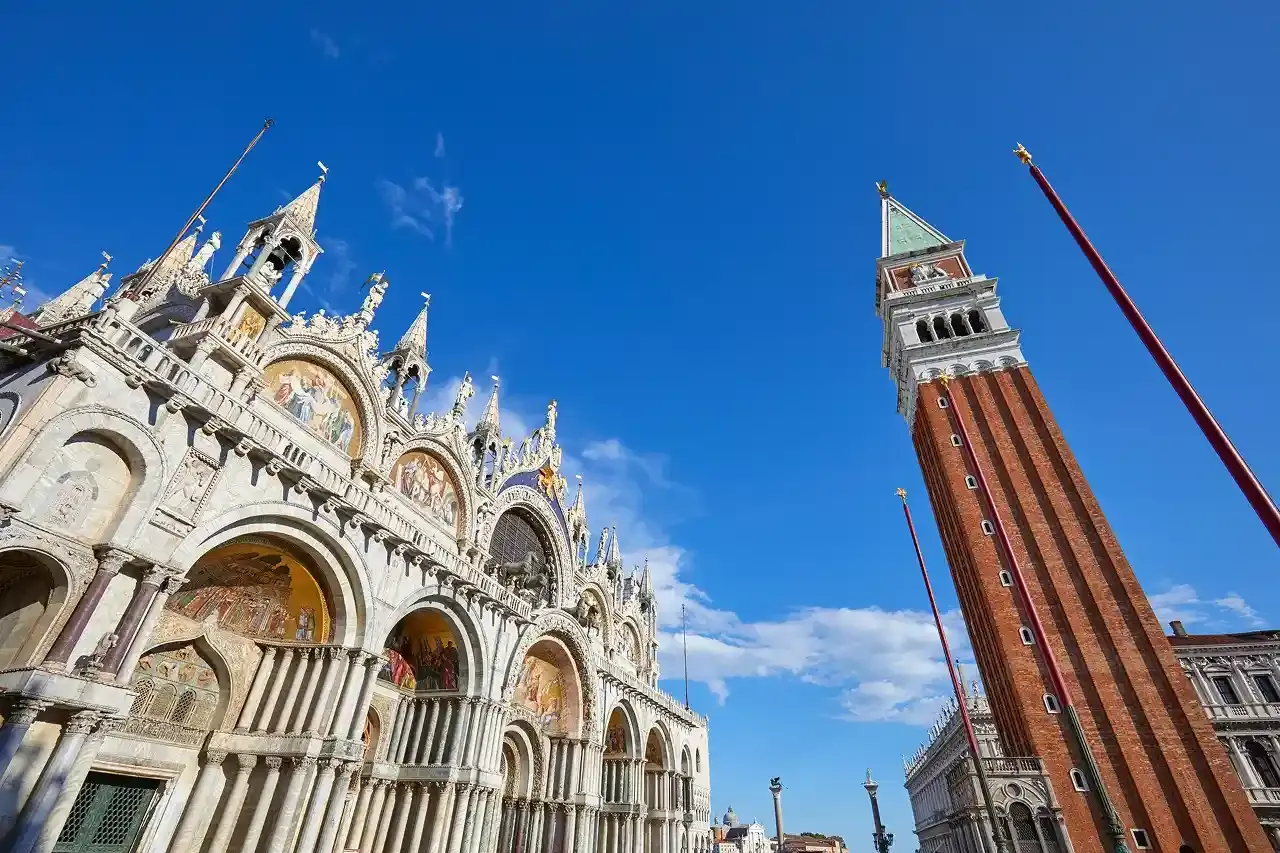 San Marco Basilica facade and Bell Tower in Venice