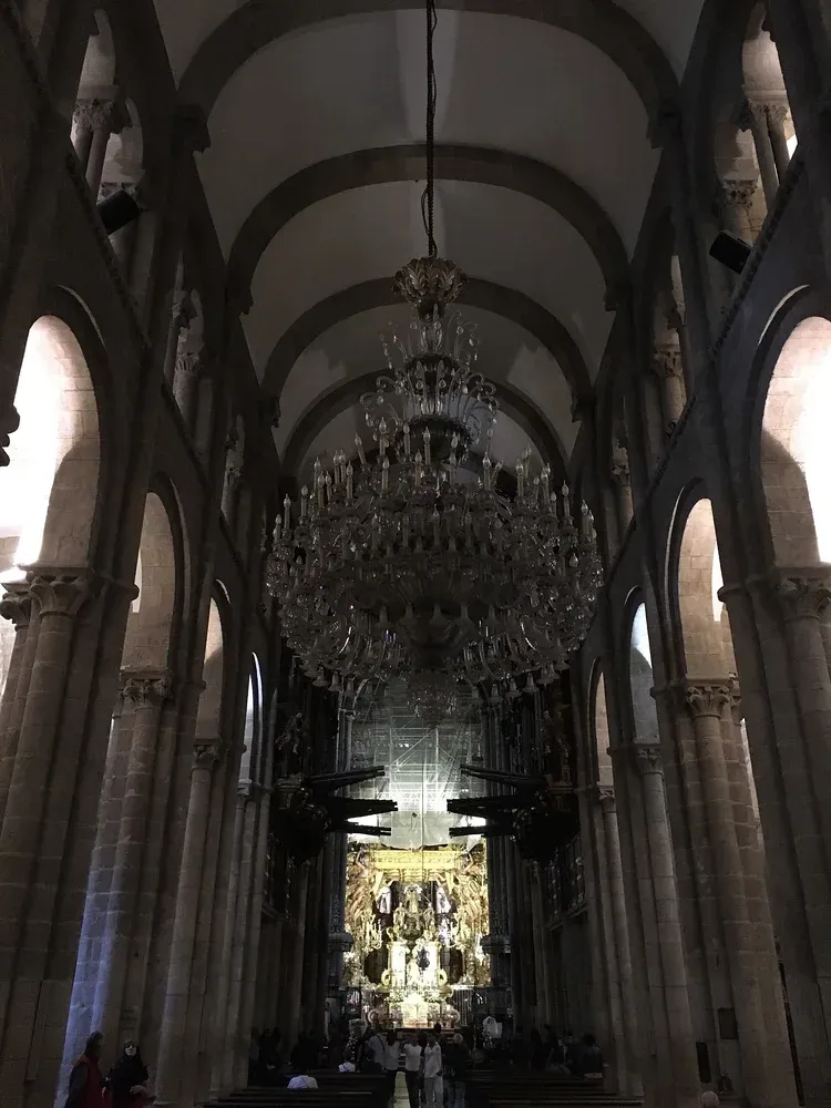 The interior of Santiago de Compostela Cathedral looking towards the high altar