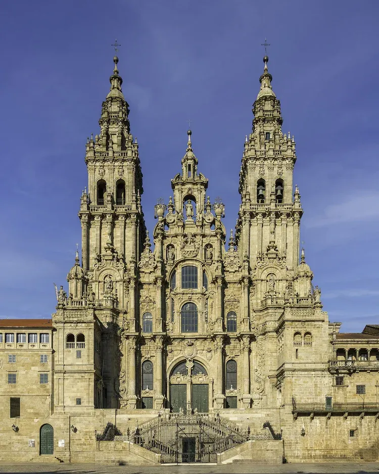 The Baroque Obradoiro facade of Santiago de Compostela Cathedral