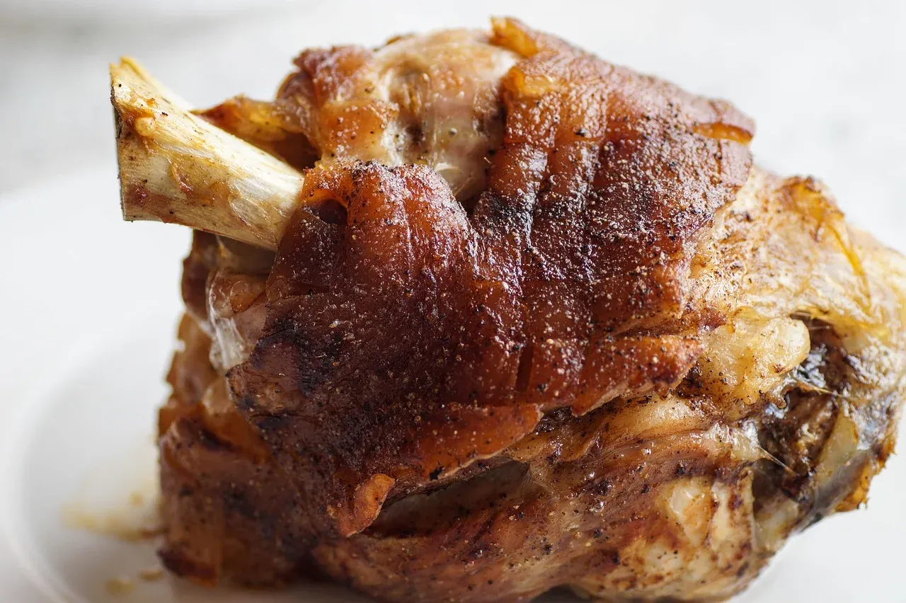 A roast pork knuckle, schweinshaxe, with crisp crackling