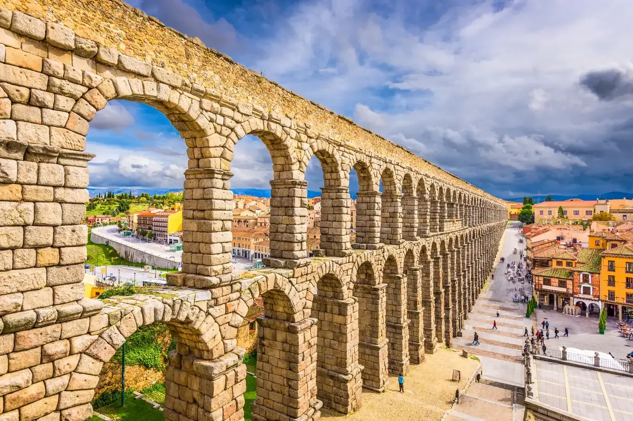 The ancient Roman aqueduct of Segovia, Spain