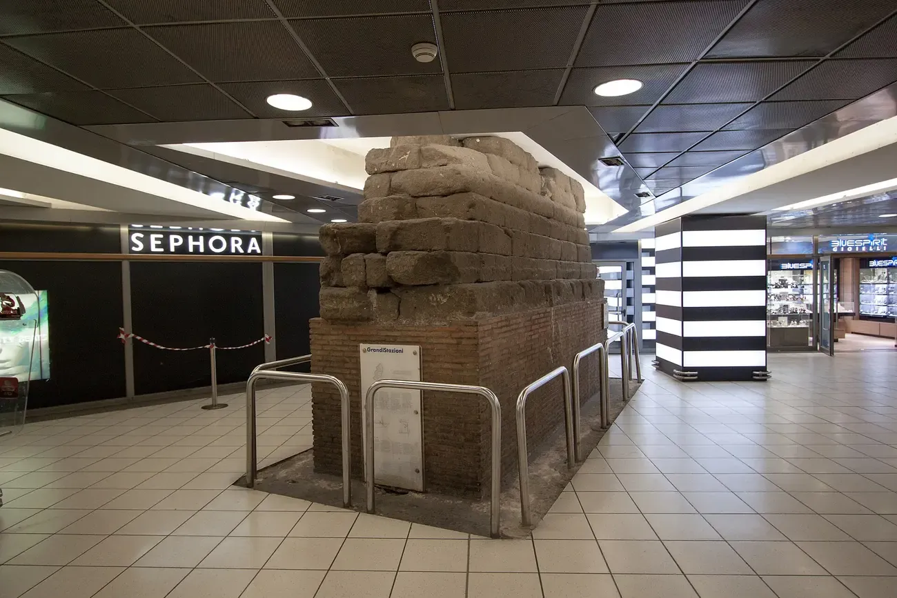 The Servian Wall inside Termini station, Rome