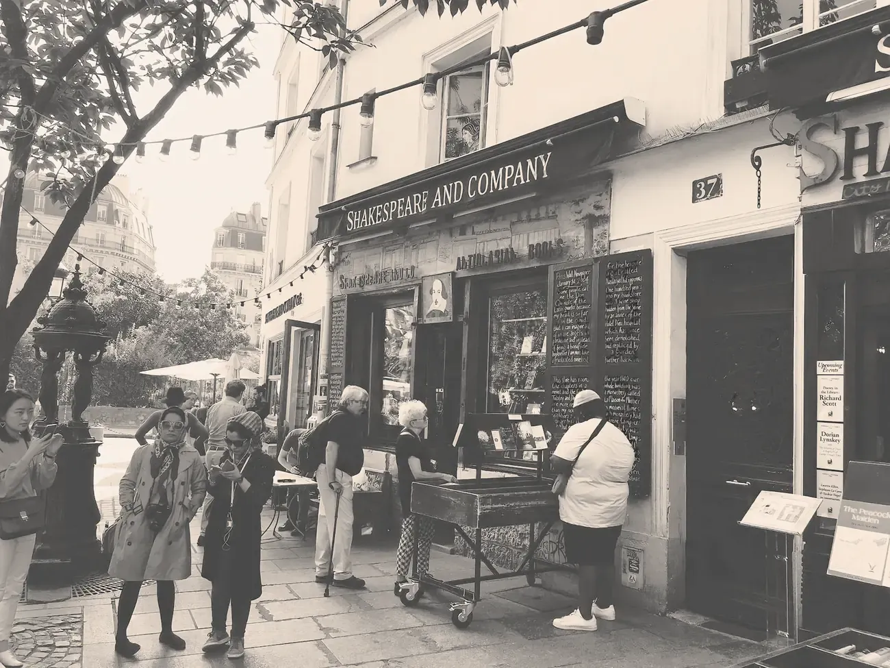 The Shakespeare and Company bookshop storefront in Paris