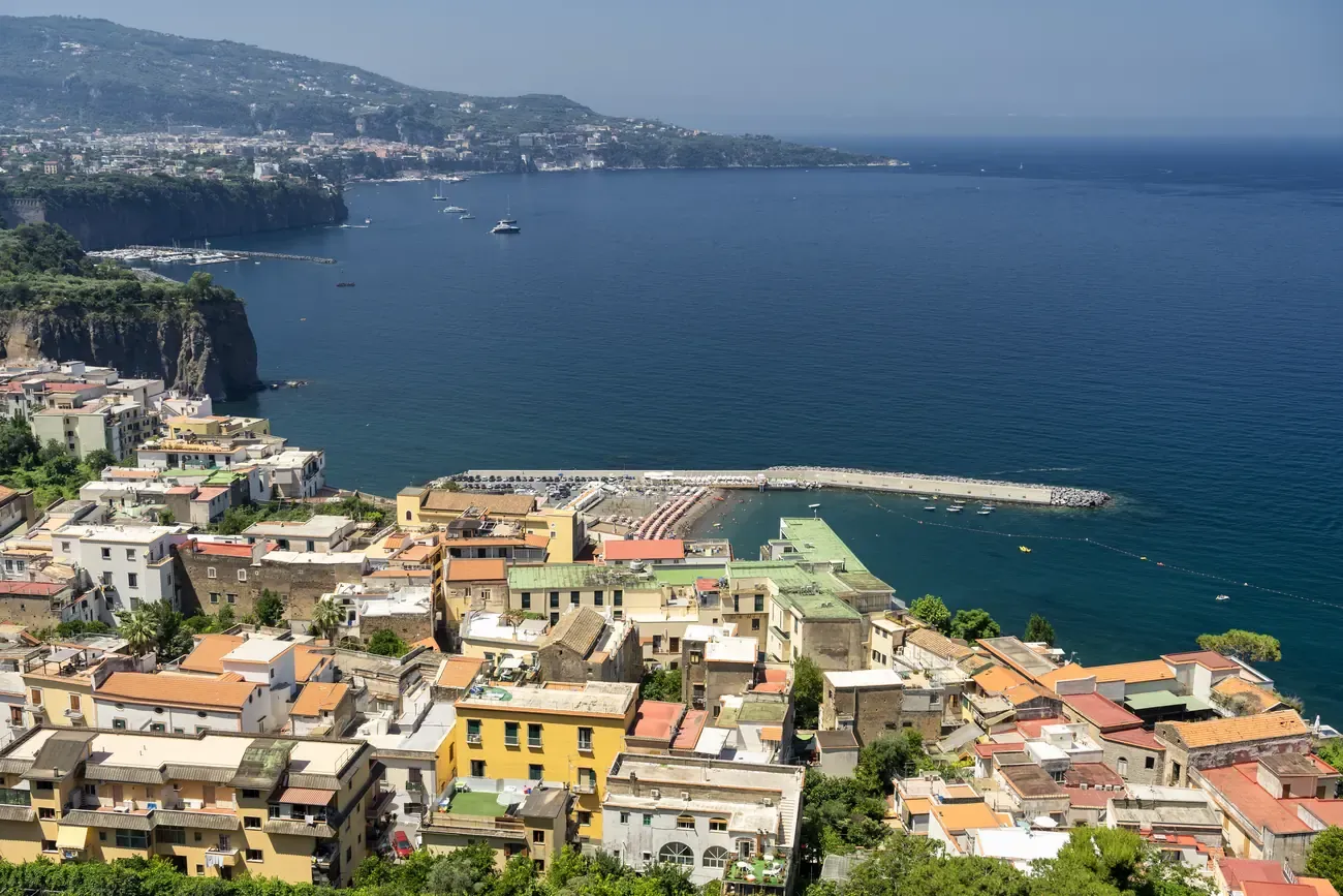 Summer view of the Sorrento coastline and its marina on the Bay of Naples