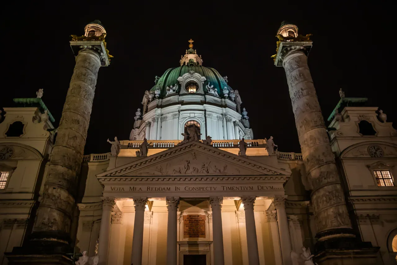 St. Charles' Church in Vienna at night