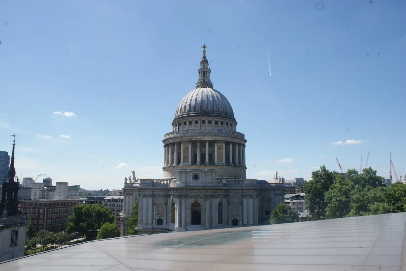 The dome of St Paul's Cathedral seen from the roof terrace of One New Change in London