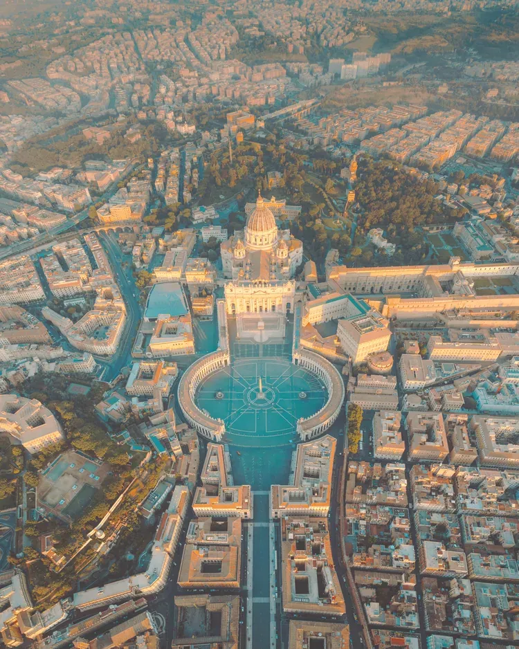 Aerial view of St. Peter's Basilica in Rome