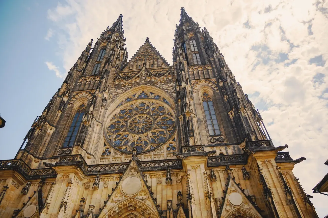The west facade and rose window of St Vitus Cathedral