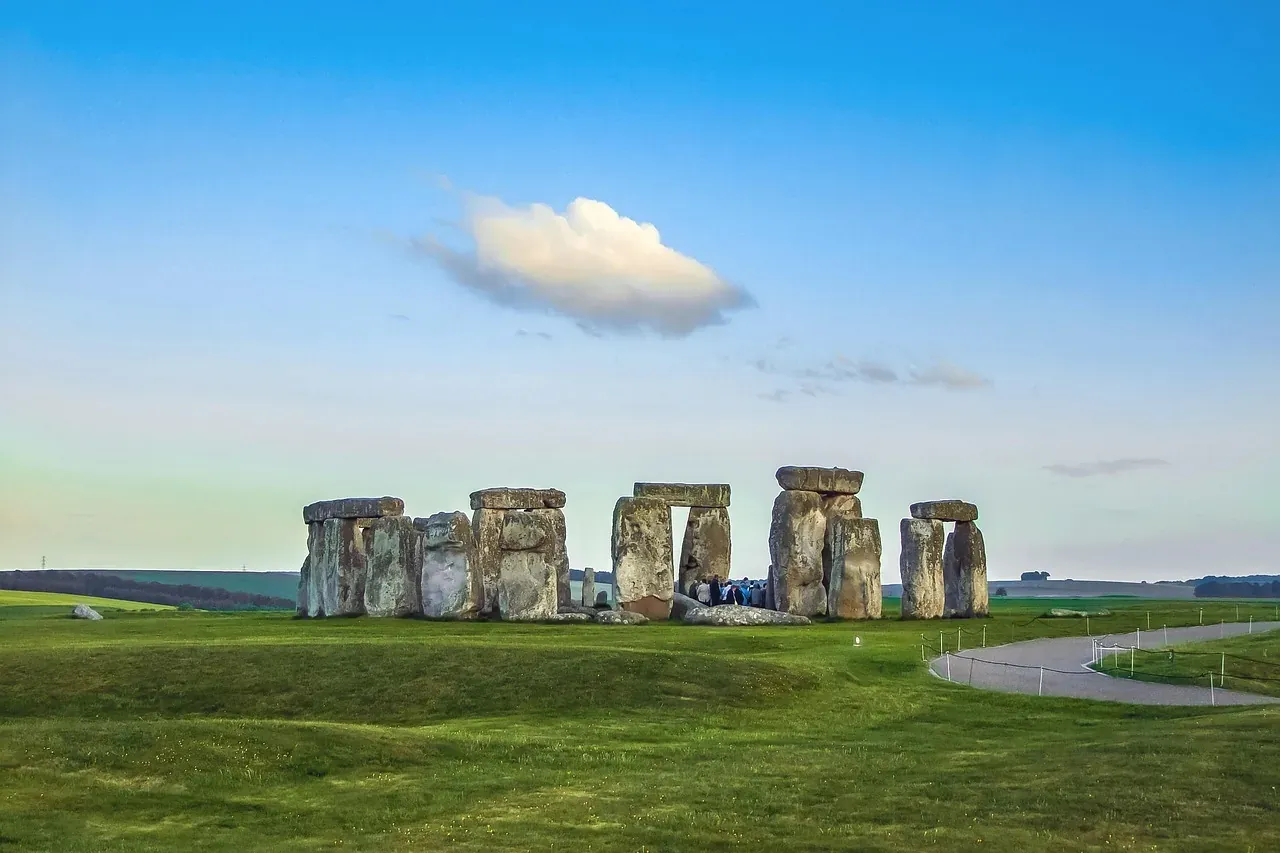 The Stonehenge stone circle standing on Salisbury Plain in Wiltshire