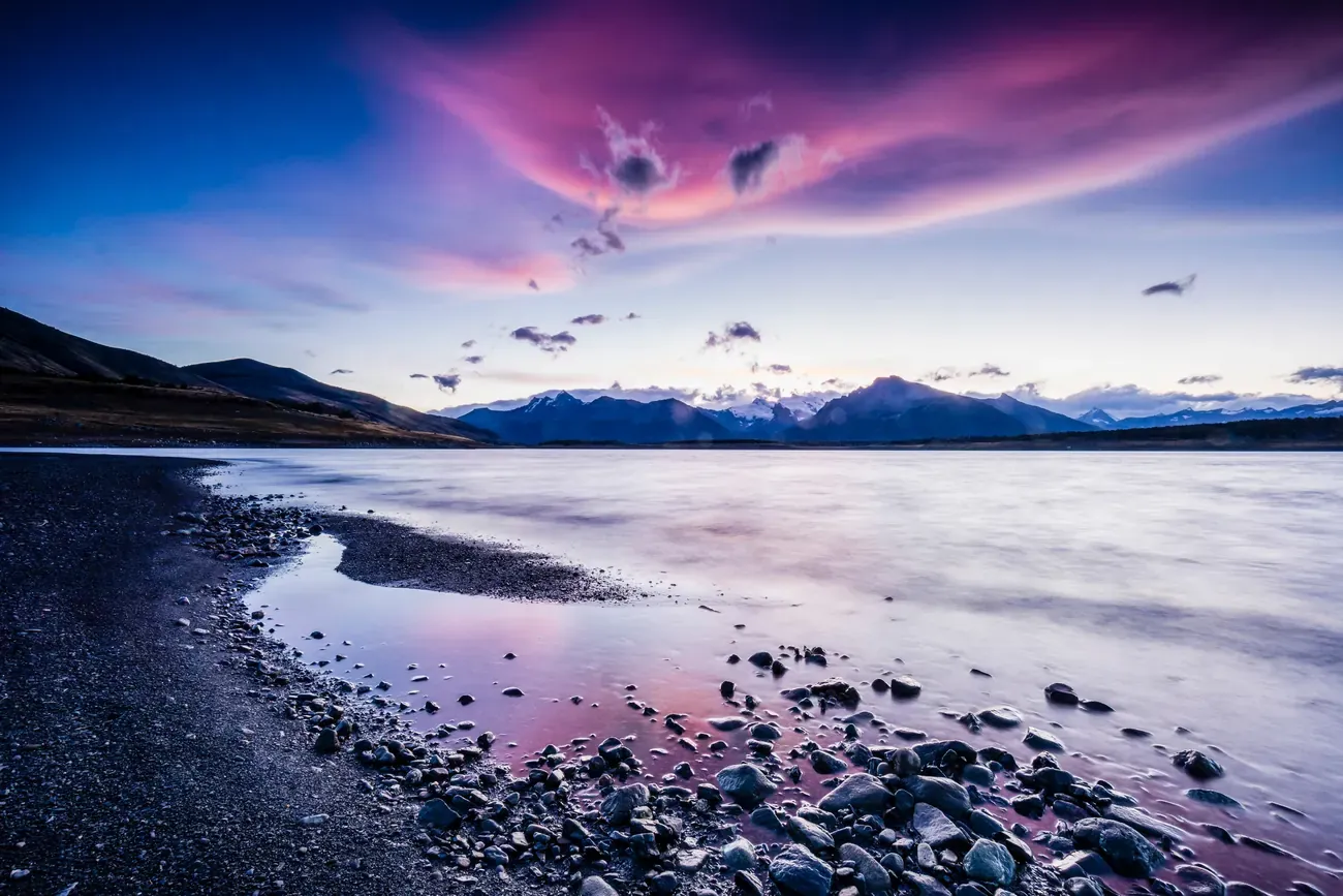 Sunset over Lake Roca in Los Glaciares National Park near El Calafate