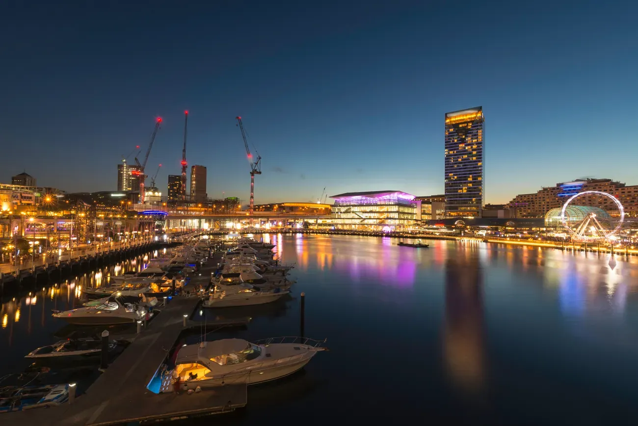 Darling Harbour in Sydney at sunset
