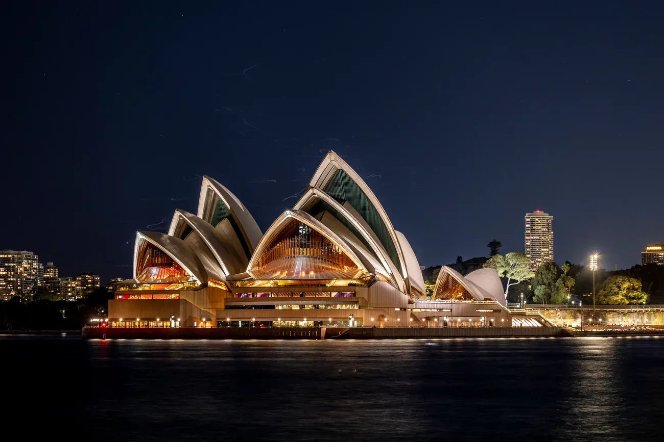 The Sydney Opera House illuminated at night
