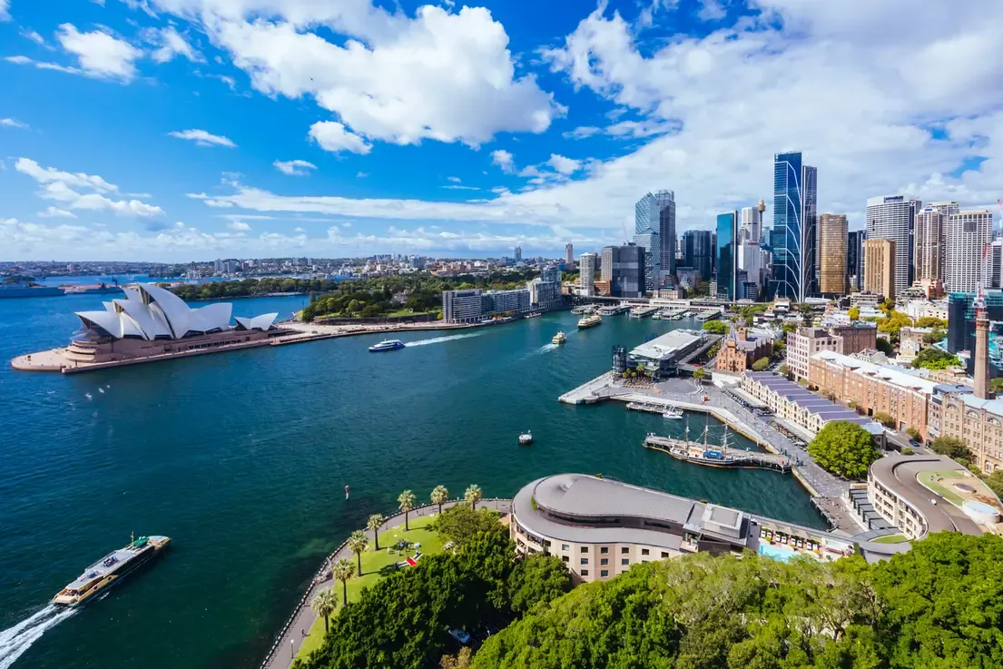 Sydney skyline seen from the Harbour Bridge, Australia