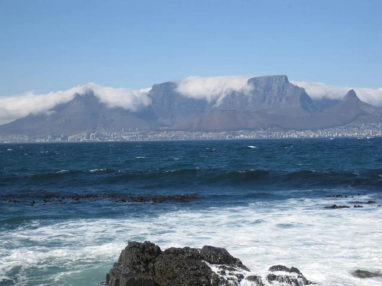 Table Mountain seen across Table Bay from Bloubergstrand, Cape Town