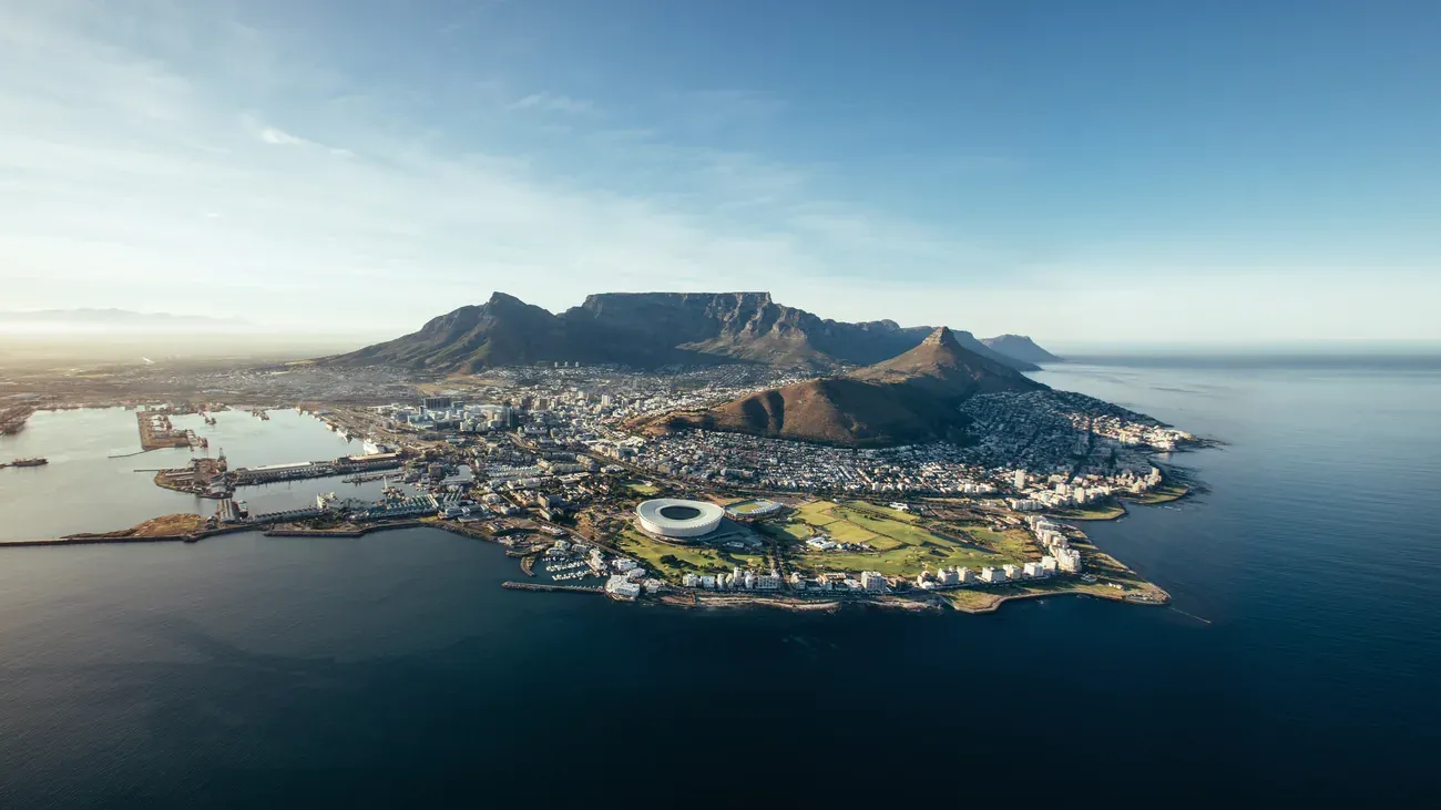 Aerial view of Table Mountain and the city of Cape Town