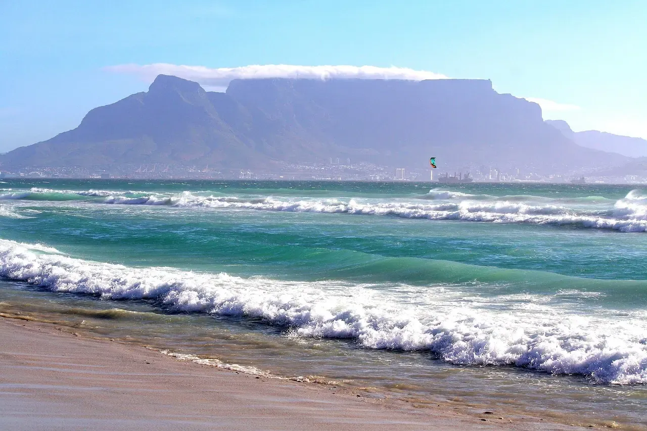Table Mountain from the beach at Bloubergstrand, Cape Town