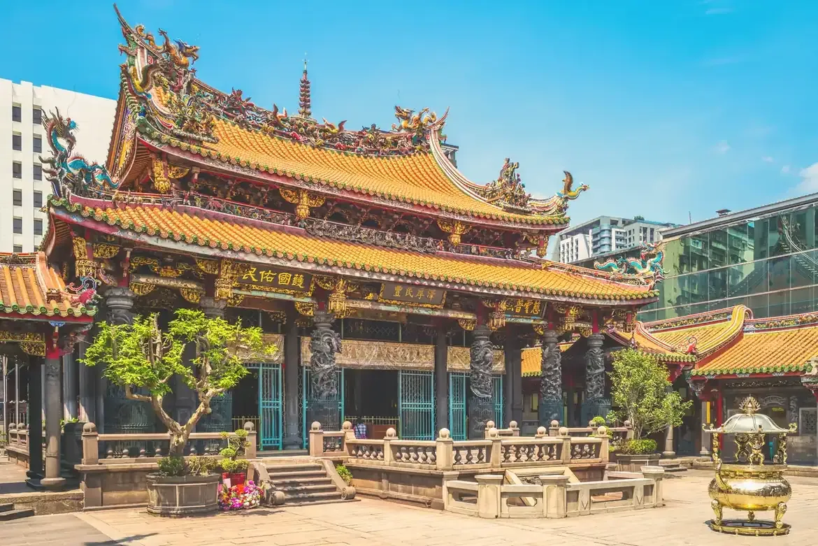 The facade of Longshan Temple in Taipei
