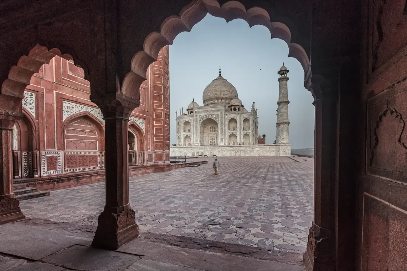 The Taj Mahal framed by the entrance gate, Agra, India