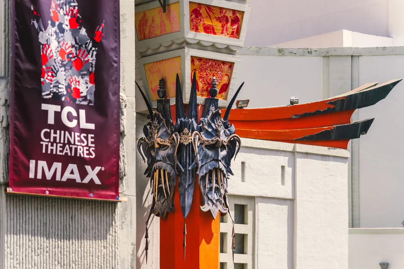A TCL Chinese Theatres banner beside the theatre entrance in Los Angeles