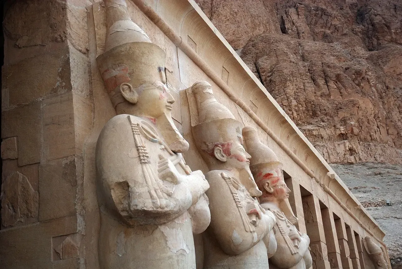 Osiride statues on the upper terrace of the temple of Hatshepsut at Deir el-Bahari