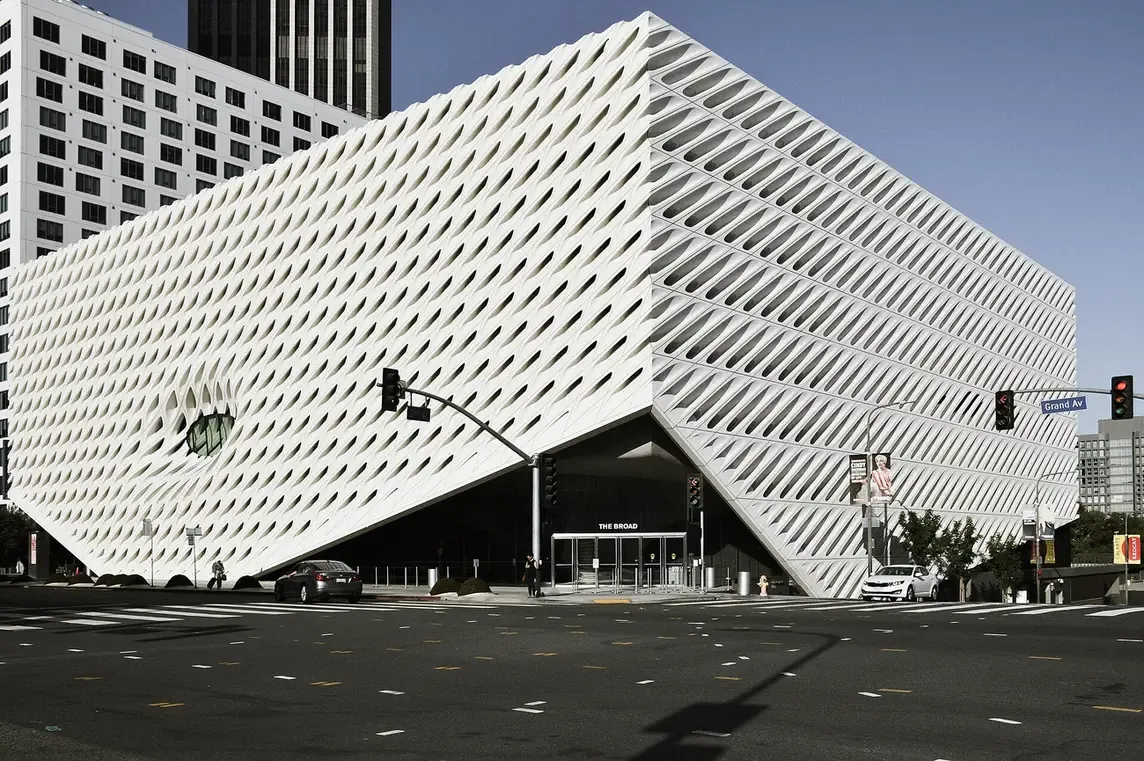 The honeycomb veil exterior of The Broad museum in downtown Los Angeles