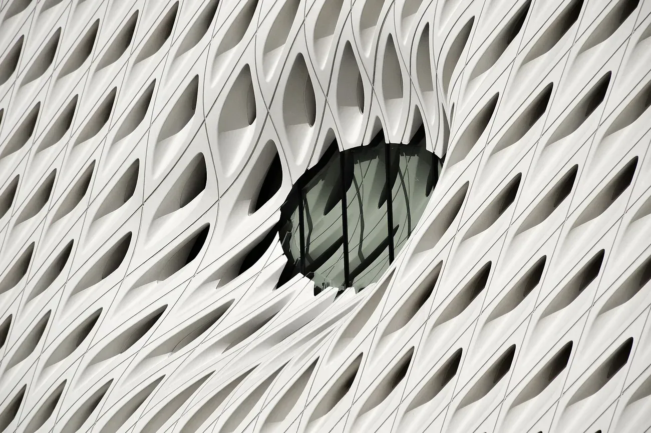 The oculus window set into the veil facade of The Broad museum in Los Angeles