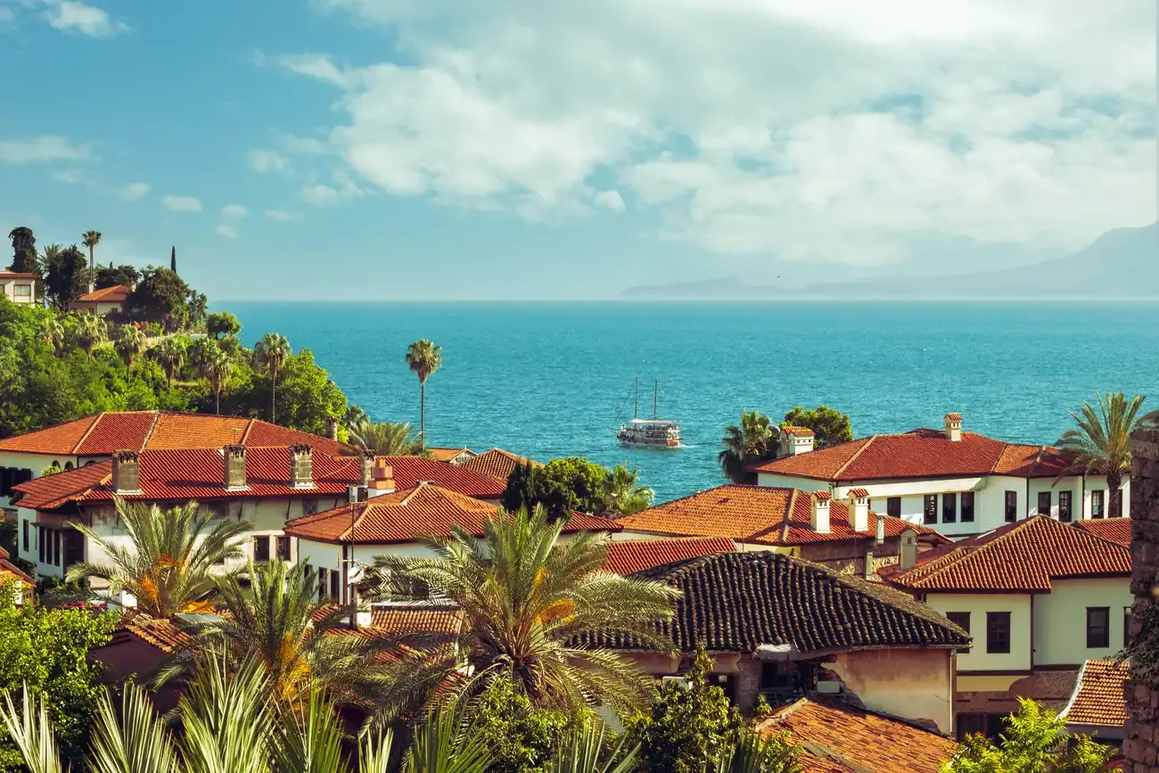 Rooftop view over the historic Kaleici old town center of Antalya.