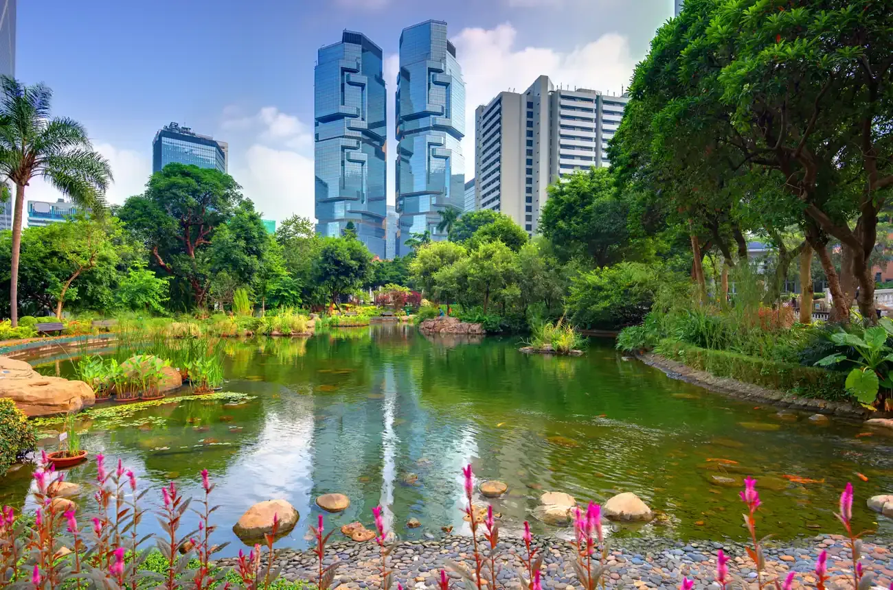 View of downtown high-rises from Hong Kong Park.
