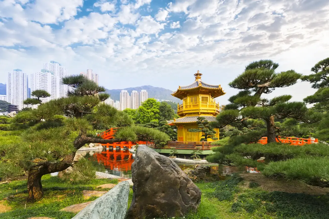 A traditional pagoda in Nan Lian Garden at Diamond Hill, Hong Kong.