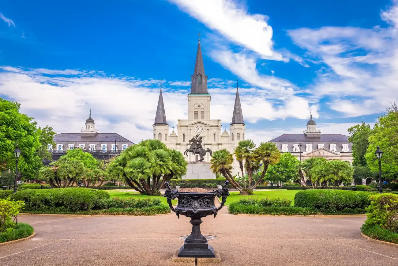 St Louis Cathedral behind the gardens of Jackson Square in New Orleans