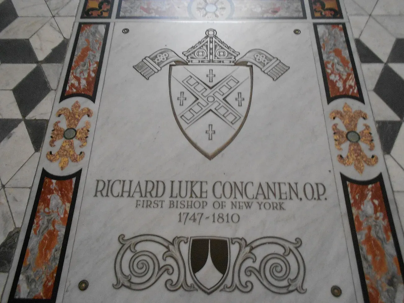 The marble floor tomb of Richard Luke Concanen, first bishop of New York, in San Domenico Maggiore, Naples