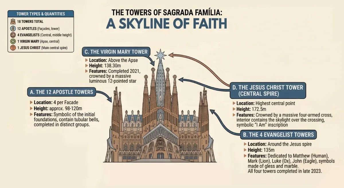 Infographic of the towers of the Sagrada Familia