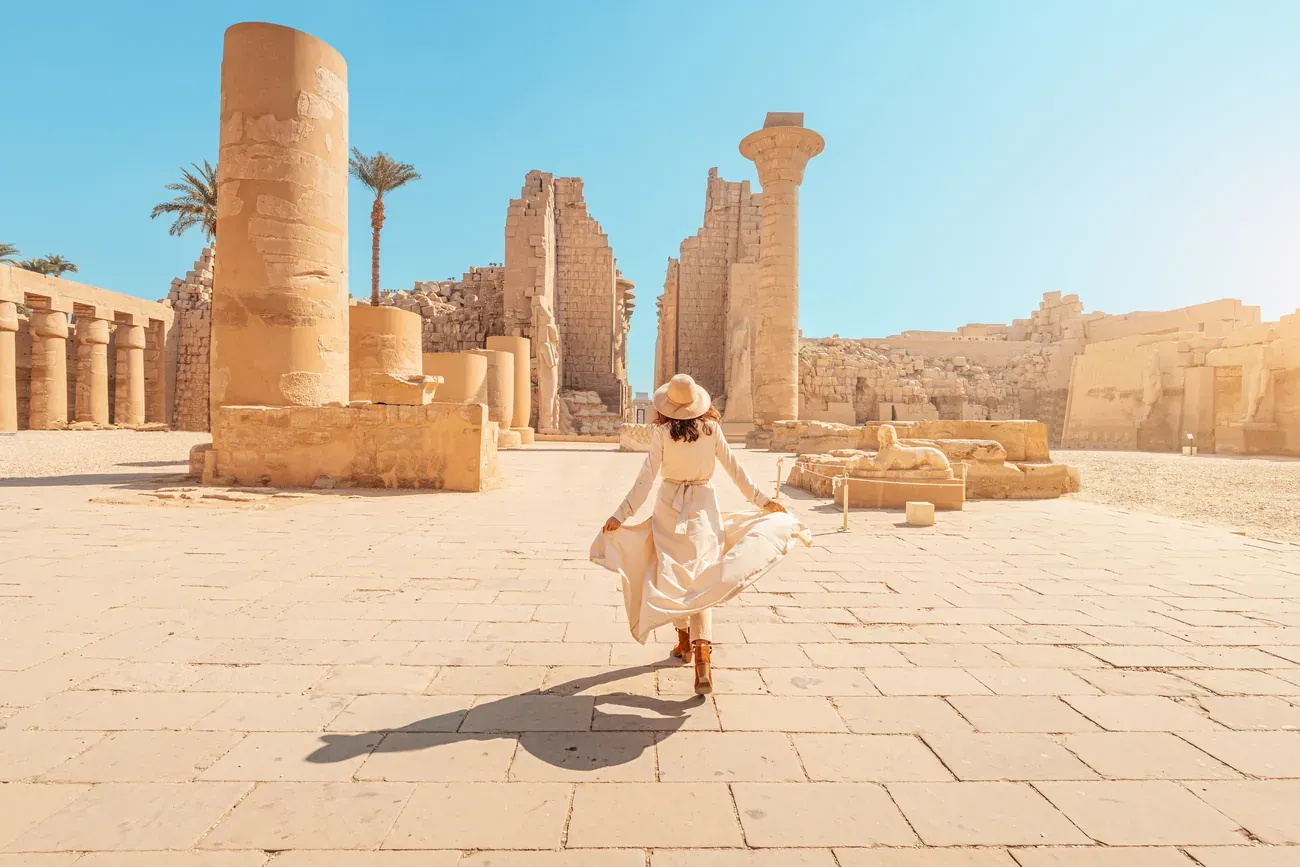 A traveller exploring the ancient ruins of Karnak Temple in Luxor