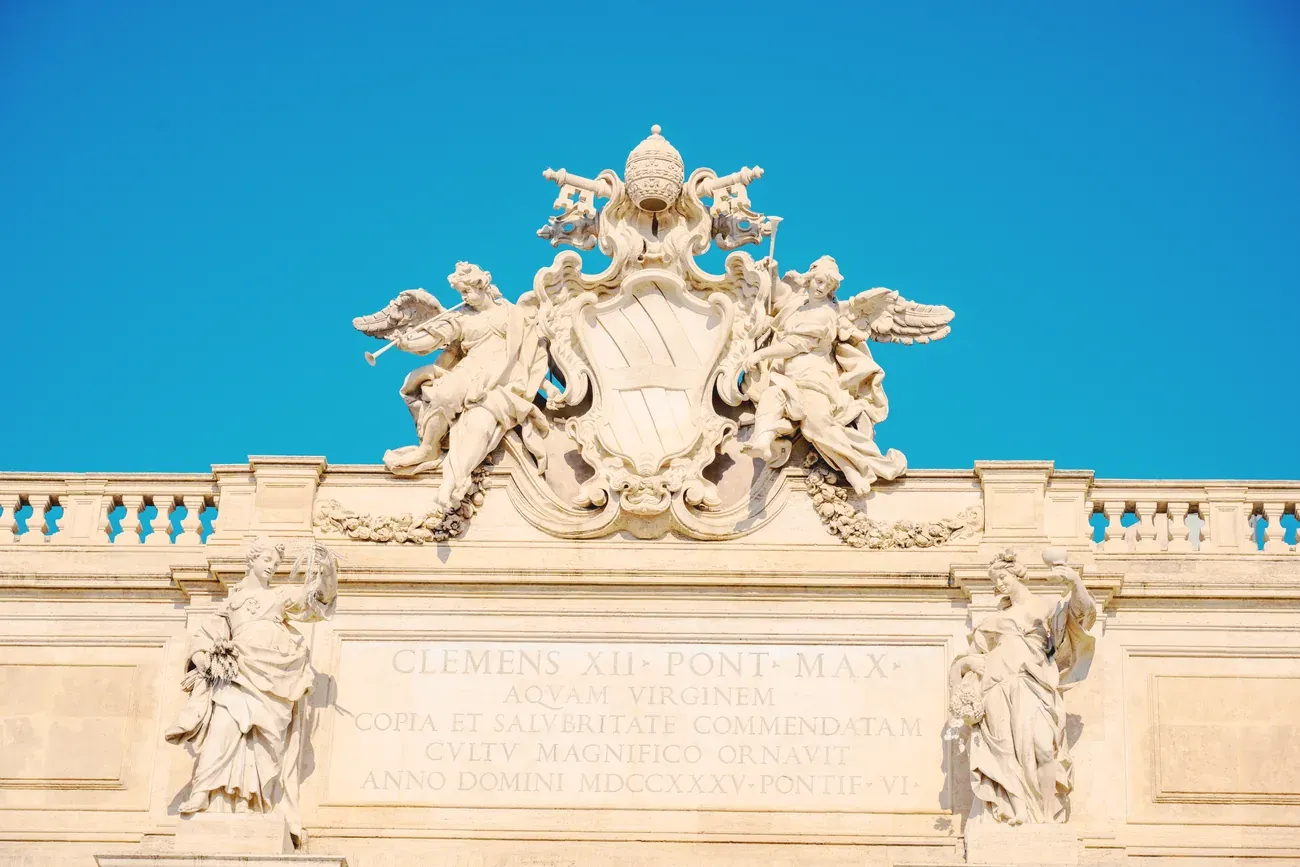 Sculptural detail atop the Trevi Fountain in Rome