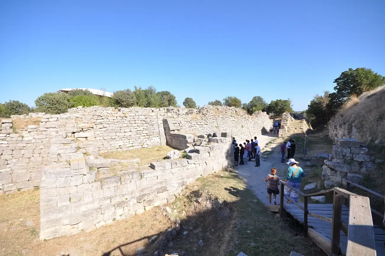 The fortification walls of ancient Troy in Canakkale province