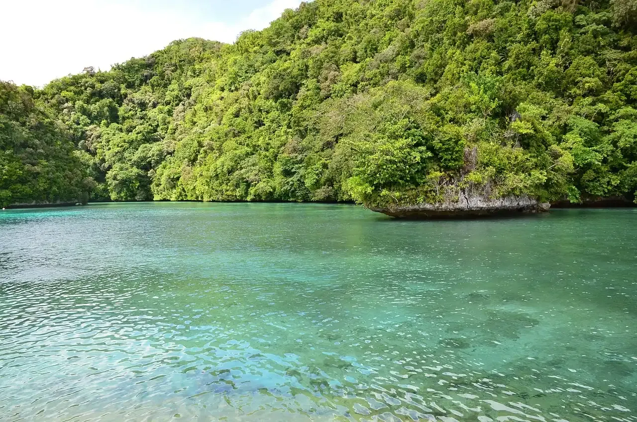 A turquoise channel between the Rock Islands of Palau